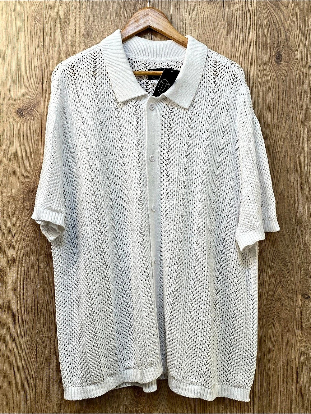 Original Use SS Sweater Button Up Open Knit Polo White Size XL NWT